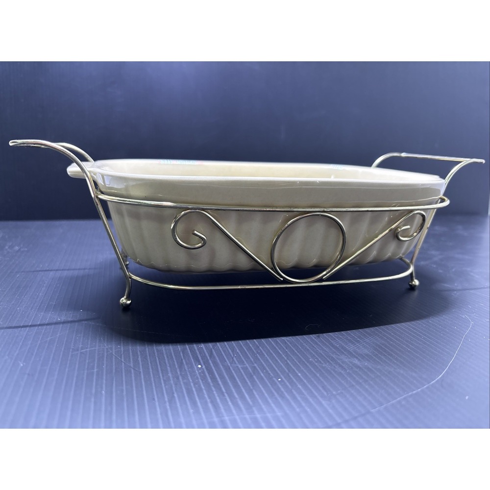 VGT 1983 Pfalzgraff FTDA 32 Oz Stoneware Casserole Baking Dish With Stand Yellow